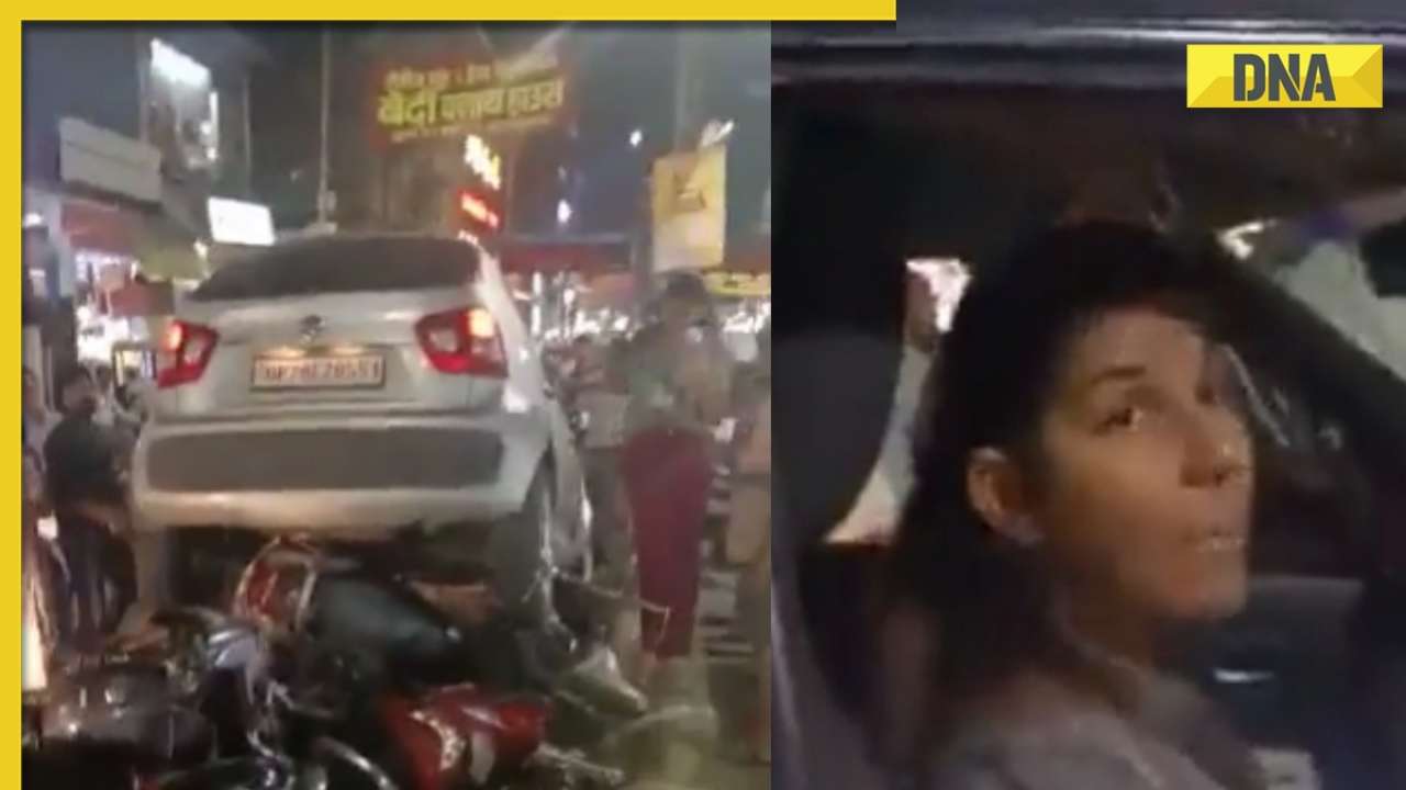 坎普尔女司机将车撞向一排摩托车，视频在网上疯传